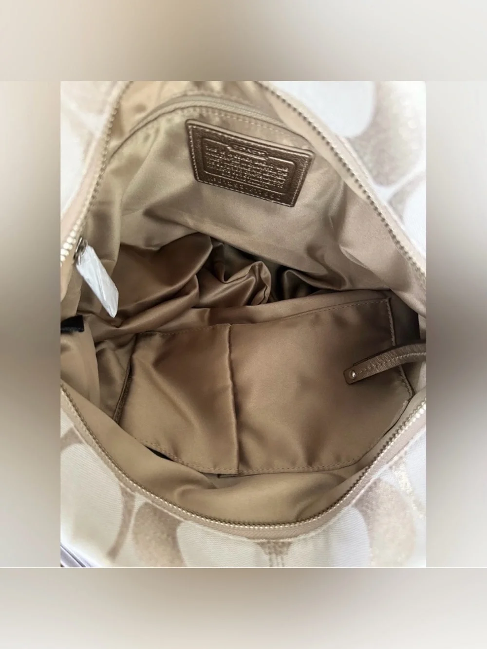 Coach “Brooke” Signature Jacquard Metallic Hobo Bag in Champagne/Gold Trim! NWT